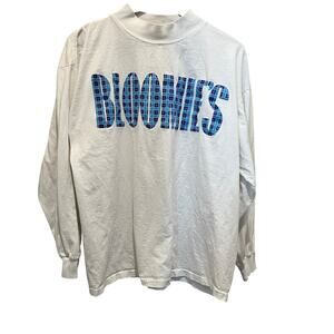 VTG 90s BLOOMIES Long Sleeve Cotton T-Shirt White Sz XL Mock Neck Preppy Y2K